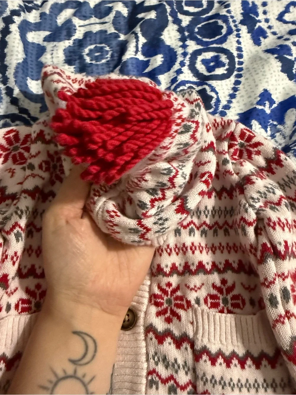 Gymboree red Hooded Fair Isle Button Cardigan with Red Pattern
